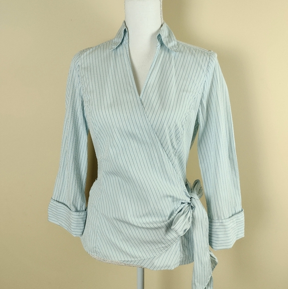 Ann Taylor Tops - Ann Taylor Blue Wrap Front Side Tie Blouse Sz 6